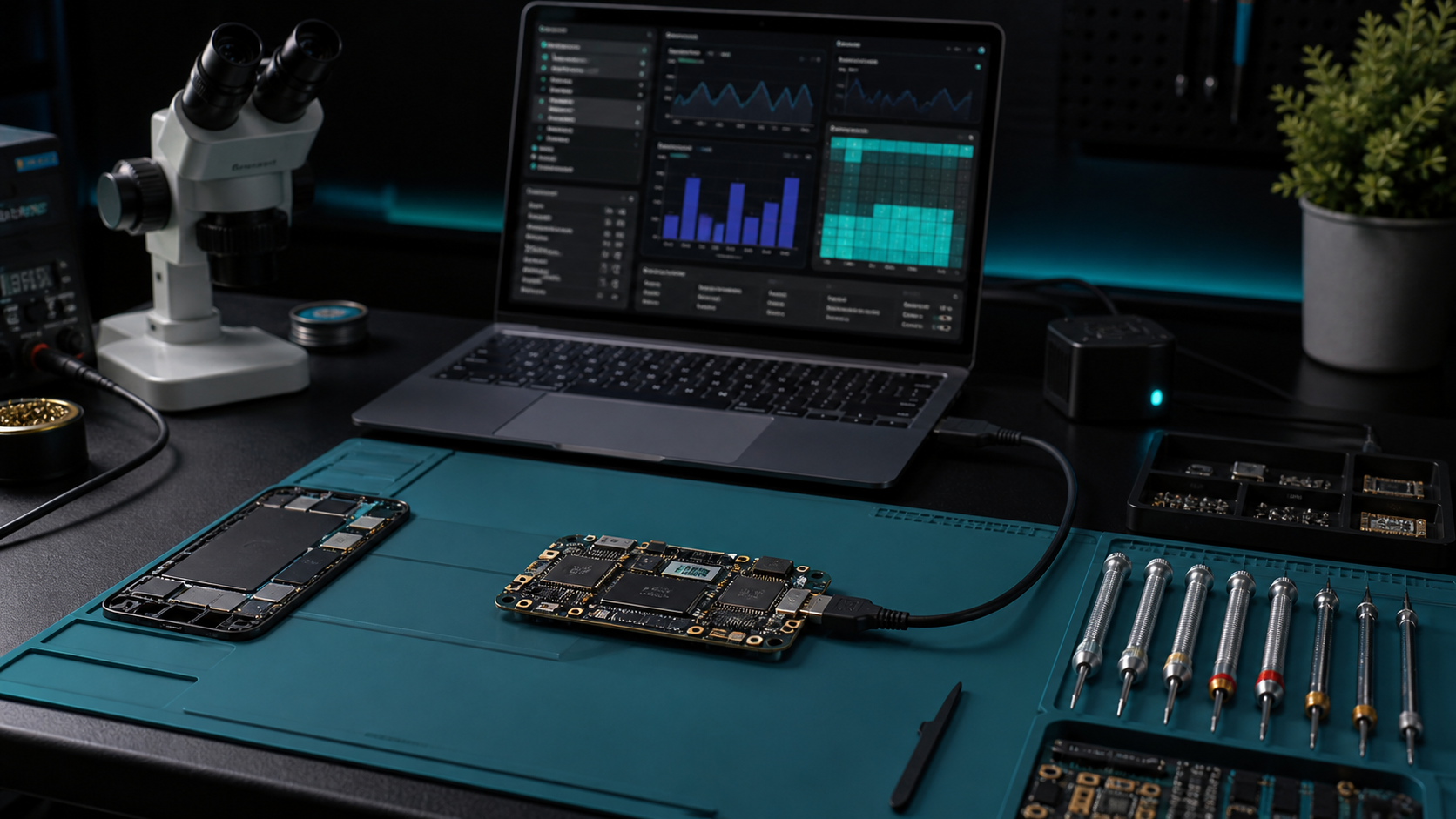 Electronics service bench for resale and device checks